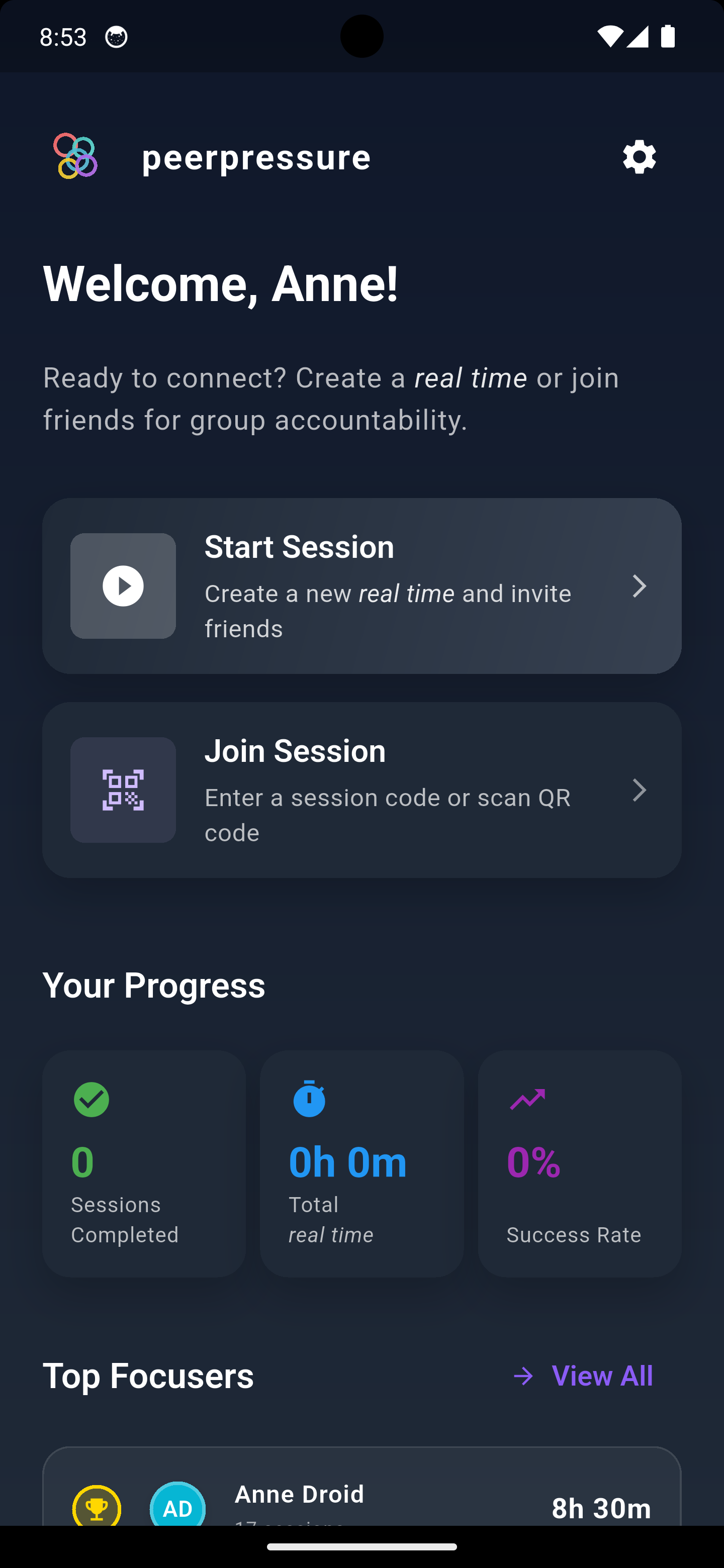 peerpressure app welcome screen