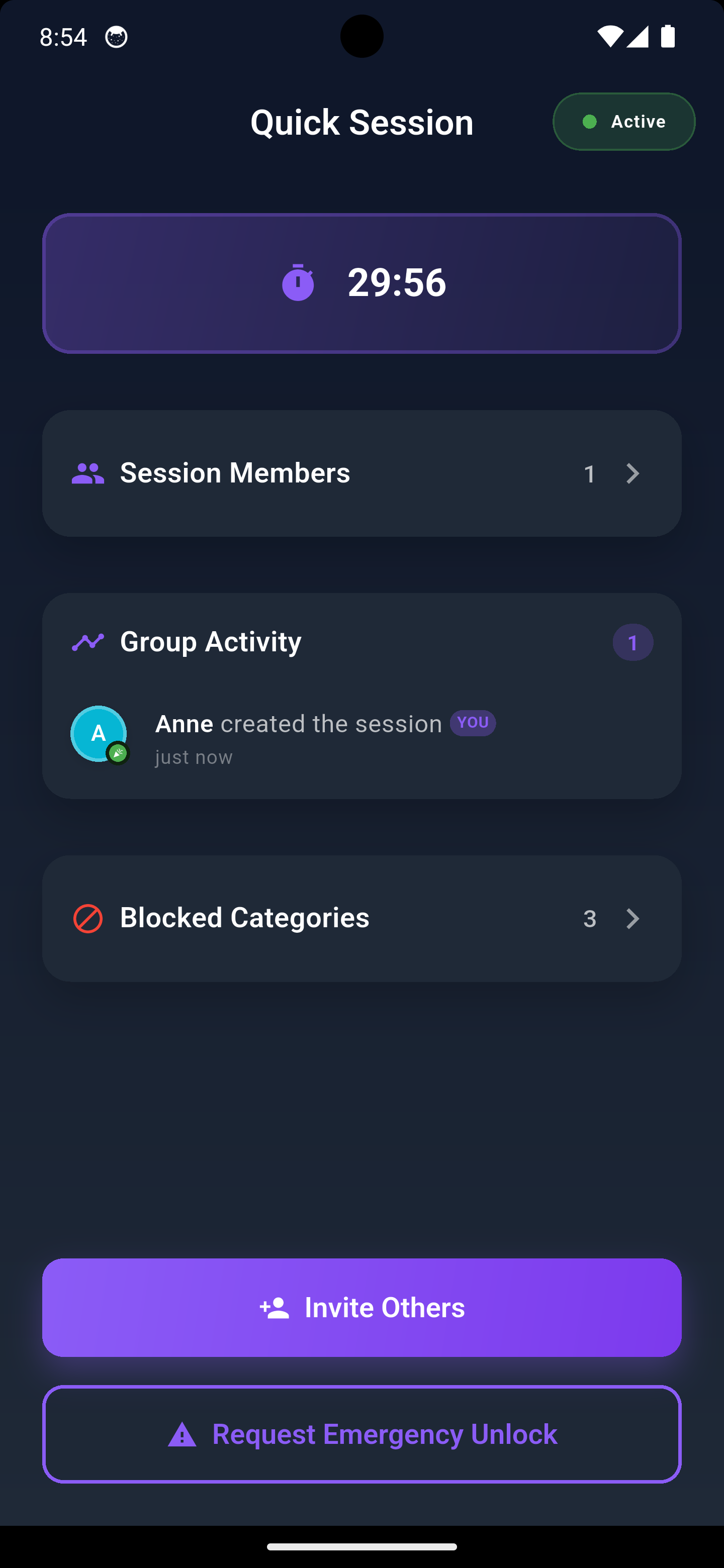 Active focus session with timer